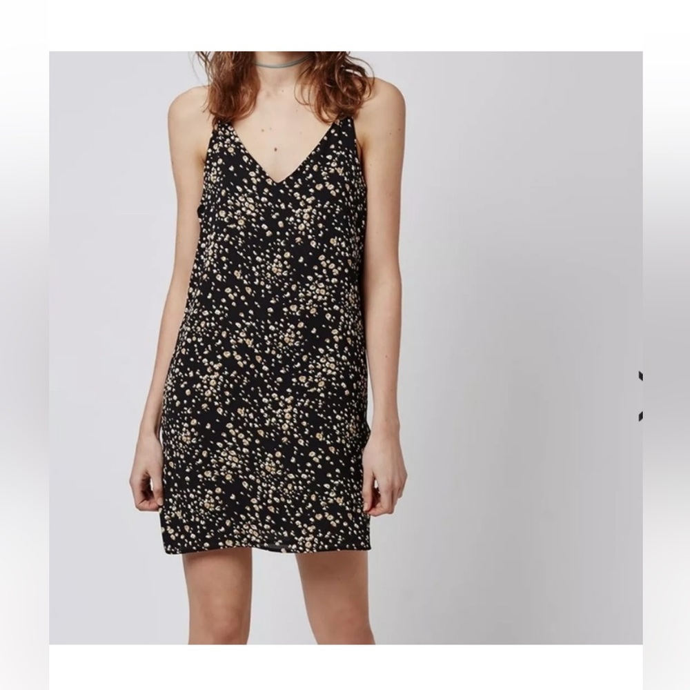 Topshop Black Floral Print Spaghetti Strap Dress